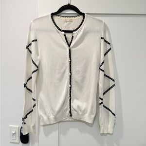 Valentino Cream Cardigan with Black Trim and Ribbon Design